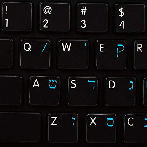 Hebrew - English Non-Transparent Keyboard Labels NS Black Background for Desktop, Laptop and Notebook are Compatible with Apple