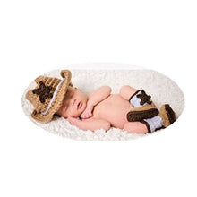 Load image into Gallery viewer, Newborn Baby Photo Props Outfits Cowboy Style Crochet Knitted Hat Boots Photography Props
