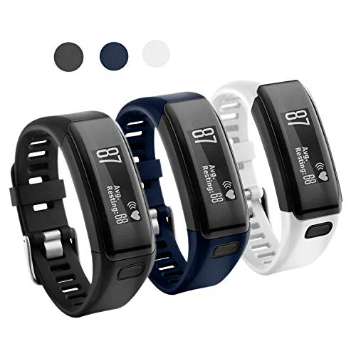 for Garmin Vivosmart HR Bands for Women Men, Stylish Sport Soft Silicone Replacement Band Bracelet Straps Wristbands Watch Band Accessories for Garmin Vivosmart HR 3-Pack (Black Navy White)