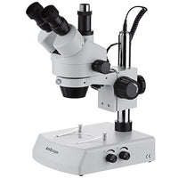 AmScope SM-2TX Professional Trinocular Stereo Zoom Microscope, WH10x Eyepieces, 3.5X-45X Magnification, 0.7X-4.5X Zoom Objective, Upper and Lower Halogen Lighting, Pillar Stand, 110V-120V, Includes 0.