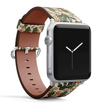 Load image into Gallery viewer, Compatible with Small Apple Watch 38mm, 40mm, 41mm (All Series) Leather Watch Wrist Band Strap Bracelet with Adapters (Green Succulent Cactus Orange)
