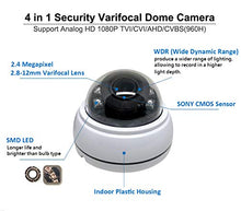Load image into Gallery viewer, 101 Audio Video Inc 1080P 4in1 (TVI, AHD, CVI, CVBS) 2.8-12mm Lens IR Indoor Dome Camera DWDR OSD menu for High Resolution Wide Angle View for CCTV DVR Home Office Surveillance Security
