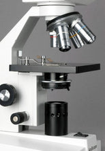 Load image into Gallery viewer, AmScope B100B-E Digital Compound Binocular Microscope, 40X-2000X Magnification, Brightfield, Tungsten Illumination, Abbe Condenser, Plain Stage, Includes 0.3MP Camera and Software
