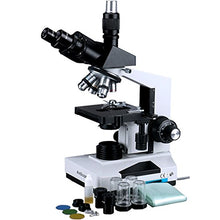 Load image into Gallery viewer, AmScope T490 Compound Trinocular Microscope, WF10x Eyepieces, 40X-1000X Magnification, Brightfield, Halogen Illumination, Abbe Condenser, Double-Layer Mechanical Stage, Sliding Head, High-Resolution O
