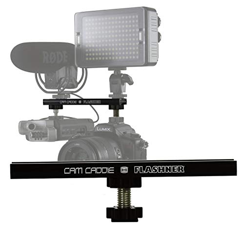 6 Inch Cold Shoe Extension Bracket - Dual Sided Camera Flash Mount with D-Flashner Adapter by Cam Caddie - Black