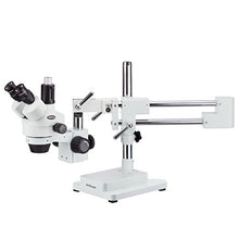 Load image into Gallery viewer, AmScope 3.5X-90X Simul-Focal Boom Stereo Microscope with a Fluorescent Light and 1.3MP Camera
