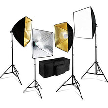 Load image into Gallery viewer, Limo Studio Light Holder with 24&quot; x 24&quot; Softbox Reflector &amp; 24&quot; x 16&quot; Gold Softbox Reflector, 86&quot; Tall Umbrella Flash Strobe Light Stand, TEMAGG2828
