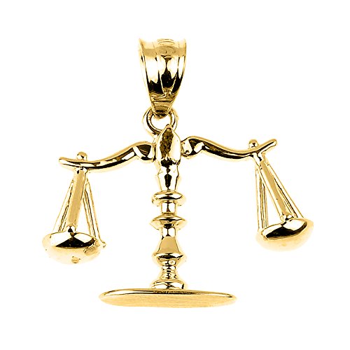 High Polished 14k Solid Yellow Gold 3D Scales of Justice Charm Pendant