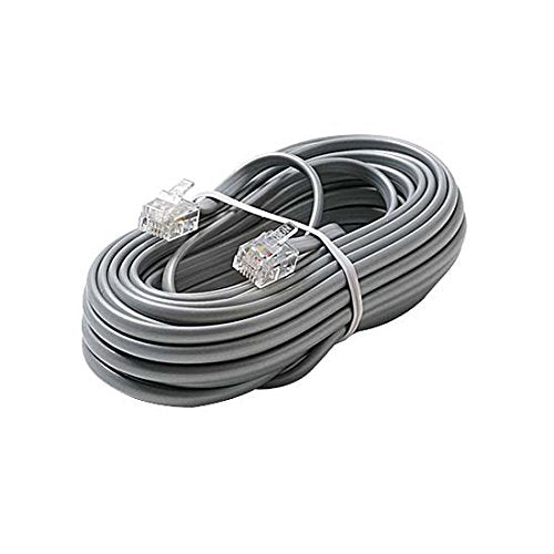 25' FT Phone Cord Silver Satin Line Modular RJ11 Male Flat Voice Telephone Cord 6P2C Jack Plugs Each End Modular Phone Connect RJ-11 Communication Wire Extension Cable with Snap-in Wall