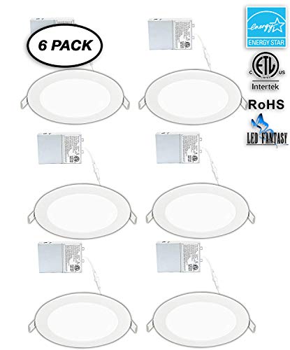 LED FANTASY 6-Inch 15W 120V Recessed Ultra Thin Ceiling LED Light Retrofit Downlight Wafer Panel Slim IC Rated ETL Energy Star 1000 Lumens (Daylight 5000k, 6 Pack)