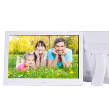 Load image into Gallery viewer, HE Digital Photo Frame 12-Inch Widescreen Display Pictures and Videos on Your Photo Frame Via Mobile App or Email, Music Playback, Auto-Sensing, for SD, Mini SD, with Remote Control,White
