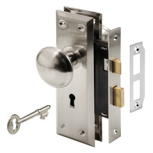 Load image into Gallery viewer, Prime Line E 2330 Mortise Keyed Lock Set With Satin Nickel Knob â?? Perfect For Replacing Broken Ant

