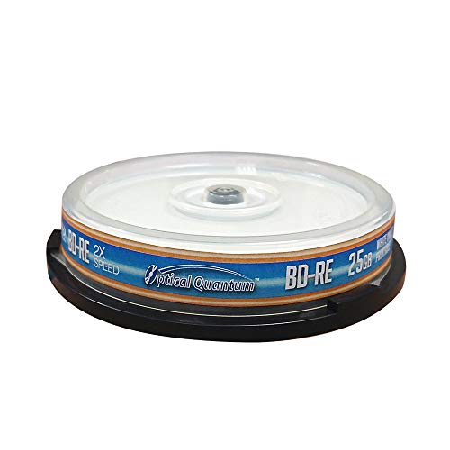 Optical Quantum OQBDRE02WIP-10 2X 25 GB BD-RE Single Layer Blu-Ray ReWritable White Inkjet 10-Disc Spindle