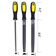 Load image into Gallery viewer, 3 Pcs 8 inch Metal File Set with Rubber Handle - Flat/Round/Half Round Files T12 Carbon Steel Rasp Files Set for Craftsman Filing Metal/Wood/Leather Glass
