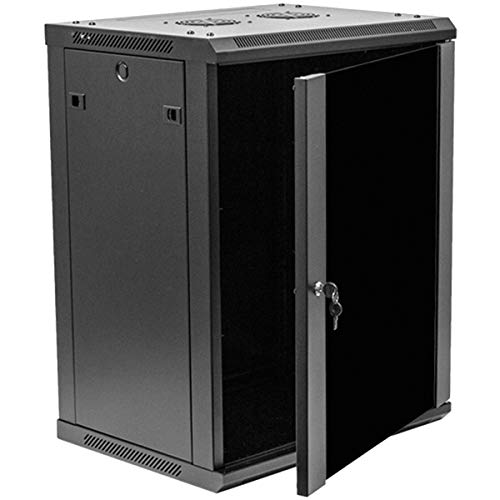 NavePoint 15U Deluxe IT Wallmount Cabinet Enclosure 19-Inch Server Network Rack with Locking Glass Door 16-Inches Deep Black