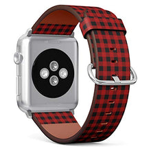 Load image into Gallery viewer, Compatible with Apple Watch (38/40 mm) Series 5, 4, 3, 2, 1 // Leather Replacement Bracelet Strap Wristband + Adapters // Lumberjack Plaid Alternating Red
