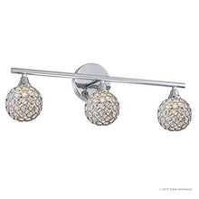 Load image into Gallery viewer, Luxury Crystal Globe Bathroom Vanity Light, Medium Size: 8&quot;H x 23&quot;W, with Modern Style Elements, Polished Chrome Finish and Crystal Studded Shades, UQL2631 by Urban Ambiance
