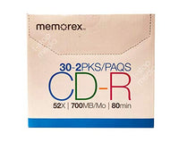 Memorex 30 2-Pack CD-R 52x Dual Discs in Slim Clear Jewel Cases - 60 CD-R Discs, 2 Discs per Slim Jewel Case