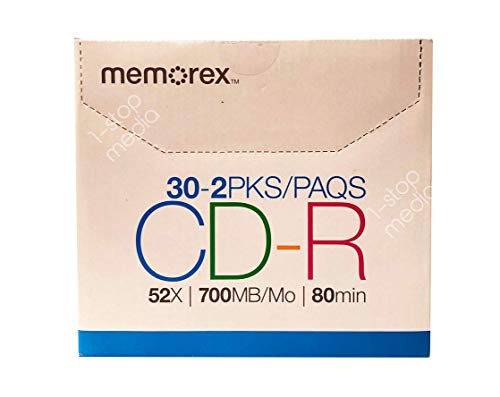Memorex 30 2-Pack CD-R 52x Dual Discs in Slim Clear Jewel Cases - 60 CD-R Discs, 2 Discs per Slim Jewel Case