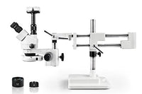 Parco Scientific Simul-Focal Trinocular Zoom Stereo Microscope,10xWF Eyepiece,3.5x-90x Magnification,0.5X&2X Aux Lens,Double Arm Boom Stand,144-LED Ring Light W/Control,10.0MP Digital Eyepiece Camera