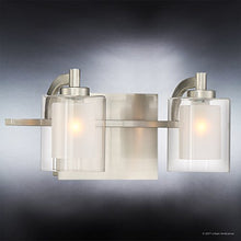 Load image into Gallery viewer, Luxury Modern Bathroom Vanity Light, Medium Size: 6&quot;H x 13&quot;W, with Posh Style Elements, Brushed Nickel Finish and Sand Blasted Inner, Clear Outer Glass, G9 LED Technology, UQL2400 by Urban Ambiance
