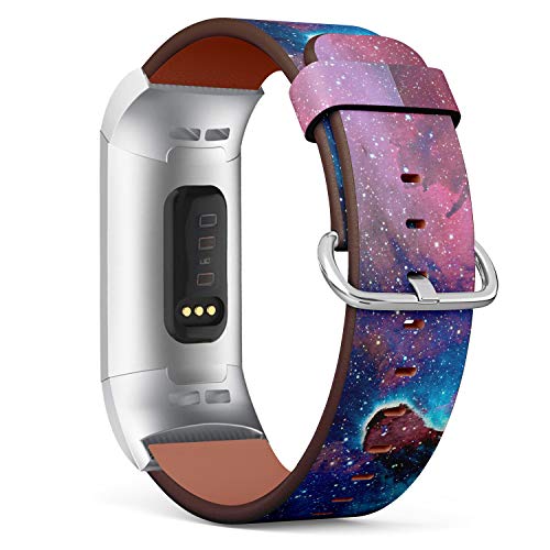 Replacement Leather Strap Printing Wristbands Compatible with Fitbit Charge 3 / Charge 3 SE - Nebula Galaxy Starry Night