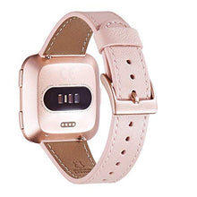 Load image into Gallery viewer, WFEAGL for Fitbit Versa Band, Top Grain Leather Band Replacement Strap for Fitbit Versa/Versa 2 /Versa Lite/Versa SE Fitness Smart Watch(Pink Band+Rose Gold Buckle)
