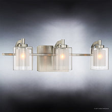 Load image into Gallery viewer, Luxury Modern Bathroom Vanity Light, Medium Size: 6&quot;H x 21&quot;W, with Posh Style Elements, Brushed Nickel Finish and Sand Blasted Inner, Clear Outer Glass, G9 LED Technology, UQL2403 by Urban Ambiance
