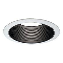 Load image into Gallery viewer, HALO 6100BB 6&quot; White Tapered Metal Baffle Recessed Trim with 2 White Rings, Narrow and Wide, Black
