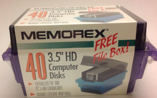 Memorex 3.5 Inch High Density 2SHD Computer Disks Formatted for IBM PCs and Compatibles With File Box (40)