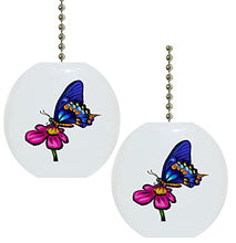 Load image into Gallery viewer, Set of 2 Butterfly Pink Flower Solid Ceramic Fan Pulls

