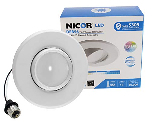 NICOR Lighting 5/6 inch Adjustable LED Eyeball Retrofit Downlight Kit in 3000K (DEB56-20-120-3K-WH)