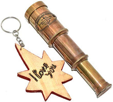 Load image into Gallery viewer, 6&quot; Solid Brass Handheld Telescope - Nautical Pirate Spy Glass with Wood Keychain
