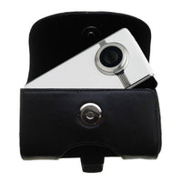 Gomadic Designer Black Leather Pure Digital Flip Video Ultra 2nd Gen Belt Carrying Case  Includes Optional Belt Loop and Removable Clip