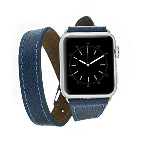 Bluejay Compatible Double Wrap Leather Watch Band for Apple Watch, Slim Double Wrap Design for Apple Watch Series 5 4 3 2 1 (Navy, 44mm)