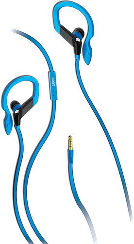 Coby Built-In Mic, Sweat Resistant, Tangle-Free Flat Cable Headphone, CVE-406-BLU, Blue