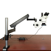 OMAX 3.5X-90X Zoom Articulating Arm Trinocular Stereo Microscope with Vertical Post and 144 LED Ring Light with Light Control Box