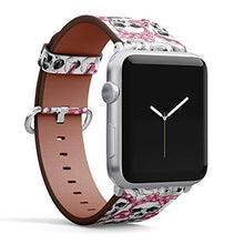 Load image into Gallery viewer, Compatible with Big Apple Watch 42mm, 44mm, 45mm (All Series) Leather Watch Wrist Band Strap Bracelet with Adapters (Skull Pink)
