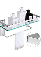 Load image into Gallery viewer, Vdomus Tempered Glass Bathroom Shelf with Towel Bar Wall Mounted Shower storage15.2 by 4.5 inches, Brushed Silver Finish (1 Tier Glass Shelf)
