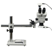Load image into Gallery viewer, OMAX 3.5X-90X Digital Trinocular Single-Bar Boom Stand Stereo Microscope with 54 LED Ring Light and 1.3MP USB Digital Camera
