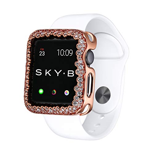 SkyB Champagne Bubbles Apple Watch Case for Women - Rose Gold with Cubic Zirconia Rhinestones to Match Jewelry, Protective Scratch Resistant Liner, Easy to Attach to Bands, Fits Series 1, 2, 3 - 38mm