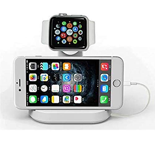 CyberTech 2 in 1 Replacement for Apple Watch and iPhone Charging Station with Built-in Insert Slots, Compatible for iPhone & Apple 2015 iWatch 3 38/42 mm (White)
