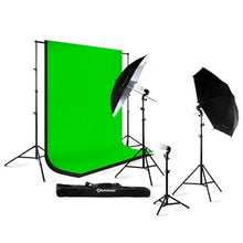 Load image into Gallery viewer, Lumenex Studio 420 Watt Photography Lighting Light Kit + 10&#39; x 10&#39; 100% Cotton Black Muslin Backdrop Background + 10&#39; x 10&#39; 100% Cotton Green Chroma Key Muslin Backdrop Background Photo Portrait Studi
