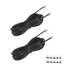 Load image into Gallery viewer, 25FT Telephone Extension Cord Cable, Landline Phone Line Wire with RJ11 6P4C Plugs, Includes Cable Clips - Black - 2 Pack
