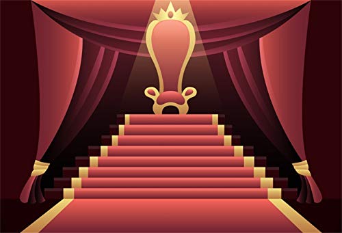 Laeacco Red Carpet Stage Backdrop 10x8ft Vinyl Cartoon Vintage Red Carpet Stairs to Throne Spotlight Photography Background Studio Child Adult Bride Wedding Portrait Shoot Show Party Banner