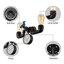 Load image into Gallery viewer, Retro Industrial Valve Water Pipes Wall Sconce Lights, CraftThink Iron Pipe Retro LOFT Wall lamp Edison Light Double Metal Sconces with Blue Tap (2 Lights)
