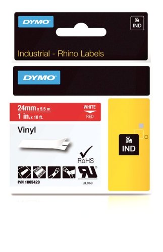 DYMO Industrial Labels for DYMO Industrial Rhino Label Makers, White on Red, 1