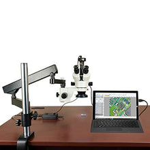Load image into Gallery viewer, OMAX 3.5X-90X 5MP Digital Zoom Stereo Microscope on Articulating Arm Boom Stand with 144 LED Ring Light
