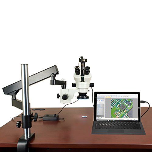 OMAX 3.5X-90X 5MP Digital Zoom Stereo Microscope on Articulating Arm Boom Stand with 144 LED Ring Light
