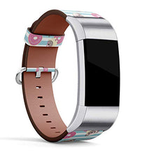 Load image into Gallery viewer, Replacement Leather Strap Printing Wristbands Compatible with Fitbit Charge 3 / Charge 3 SE - Pink Pattern with Fitbit Funny Pug and Donut

